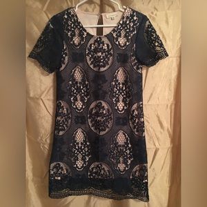 Girls size small navy blue lace lining soft pink